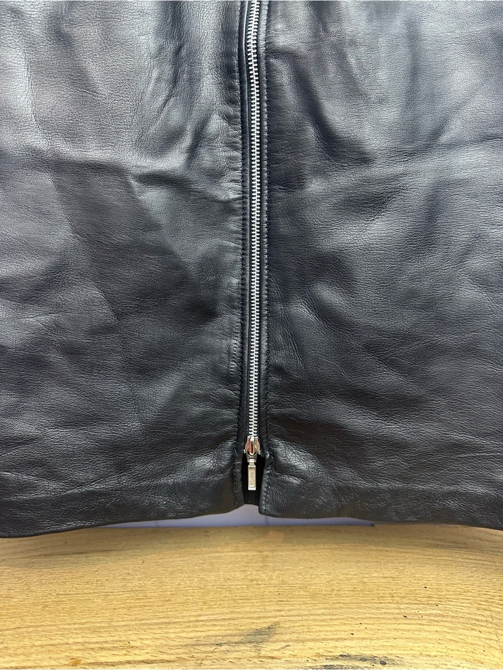 Black Leather Zip-Front A-Line Skirt - Picture 3 of 11